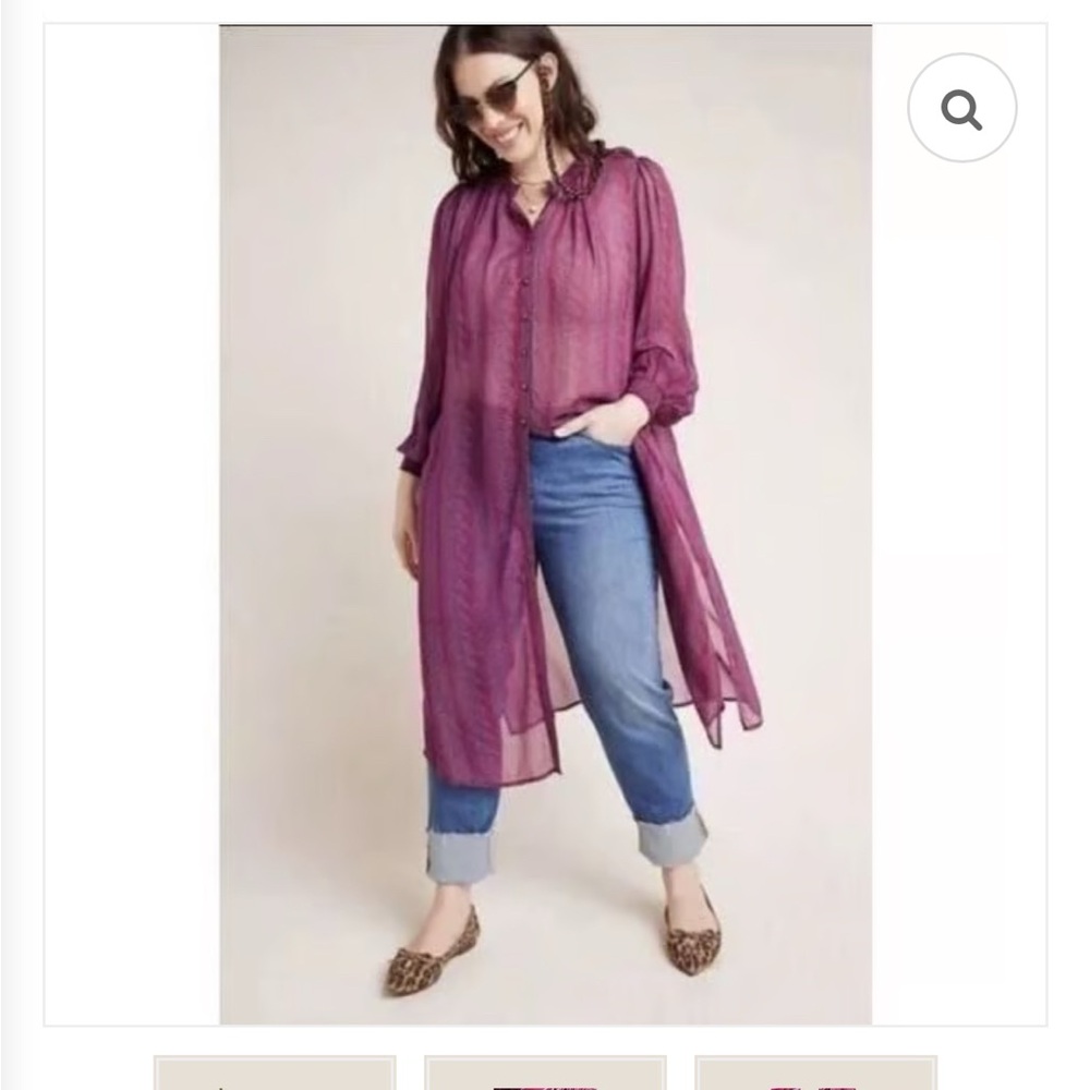 Maeve by Anthropologie Sheer Zebra Imogen Slit Maxi tunic  Shirt Dress